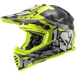 Cross Enduro Motorradhelm Ls2 MX437 FAST EVO Crusher Schwarz Gelb Fluo