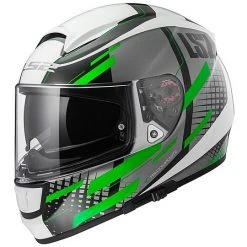 Helm Moto Integral Fiber-LS2 FF397 Vector Titan Titanium White Doppel Visier Grün