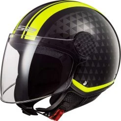 Motorrad Helm Jet LS2 OF558 SPHERE LUX Crush Schwarz Gelb Fluo + Dark Visor