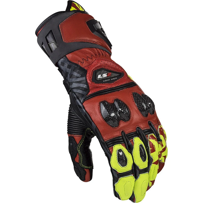 Motorrad-Rennhandschuhe Ls2 Feng CE Schwarz Rot Gelb Fluo 3 Motorrad-Rennhandschuhe Ls2 Feng CE Schwarz Rot Gelb Fluo
