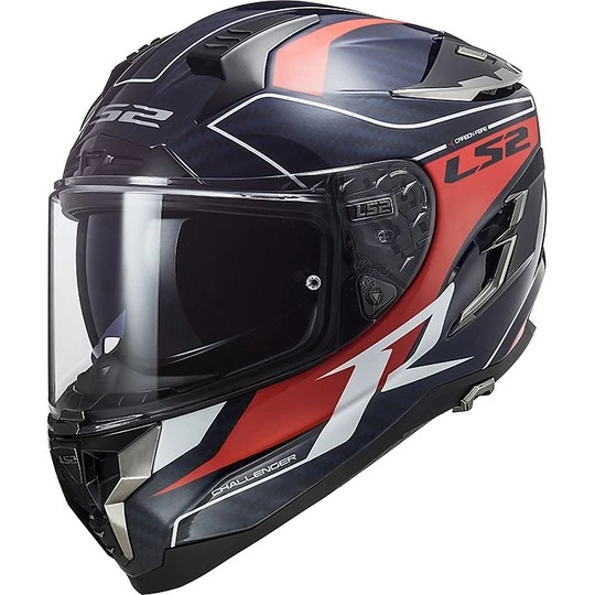 Vollvisier-Motorradhelm Aus Touring Carbon Ls2 FF327 CHALLENGER C Grid Blau Carbon Rot 3 Vollvisier-Motorradhelm Aus Touring Carbon Ls2 FF327 CHALLENGER C Grid Blau Carbon Rot